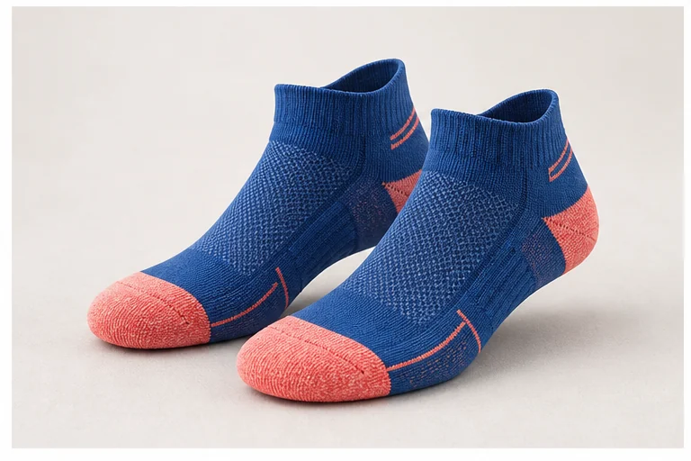 Cobalt and coral technical quarter running socks